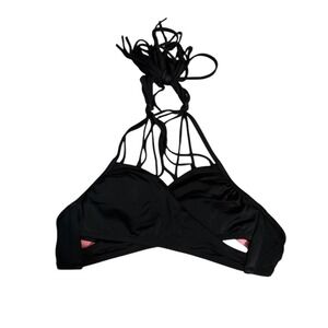 Victorias‎ Secret PINK Black Wrap Halter Bikini Top Strappy Cutout XS